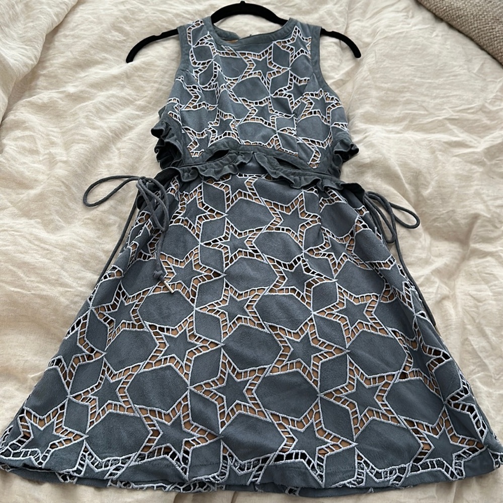 star print faux suede dress size 4